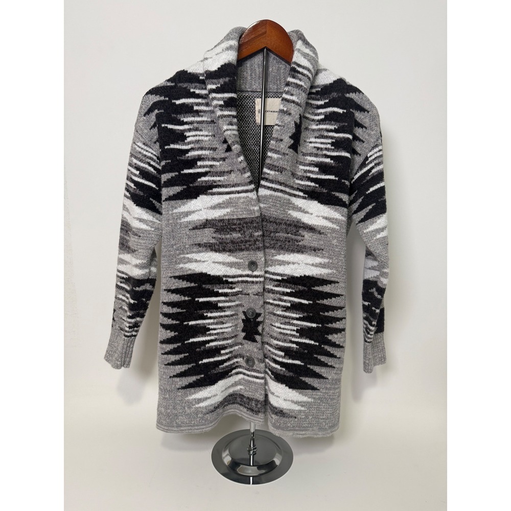 Lucky Brand‎ Cardigan Women's Medium Southwestern Aztec Longline Sweater Gray